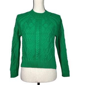 Gap Green Crewneck Cable Knit Ribbed Raglan Long Sleeve Stretchy Sweater XS